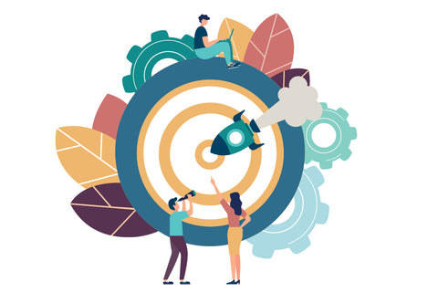 cartoon image of two people looking at an arrow